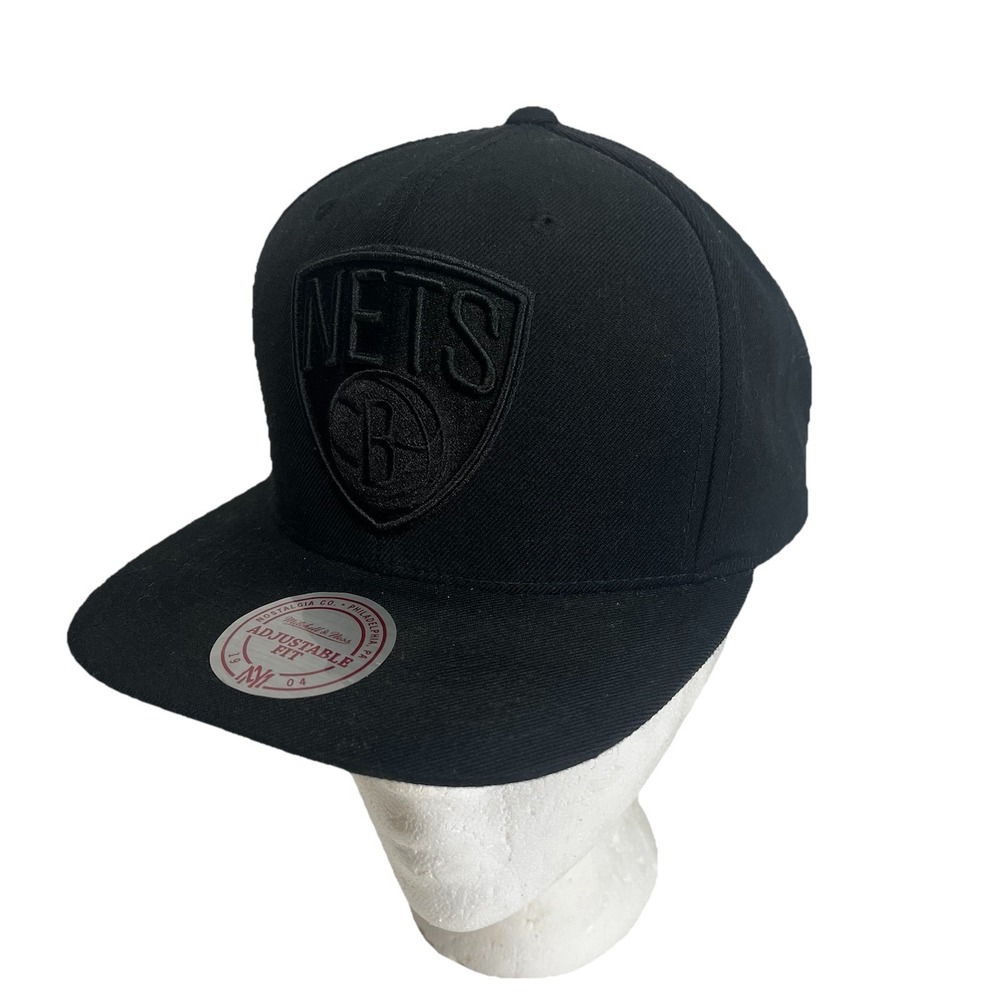 Mitchell‎ & Ness Brooklyn Nets Adjustable Snapback Hat Cap Black 100% Wool